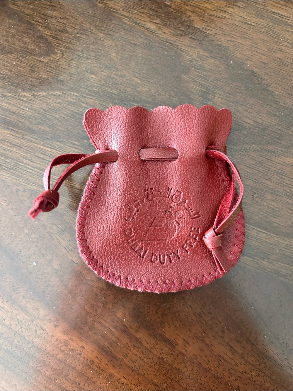 Leather Drawstring Pouch - Red